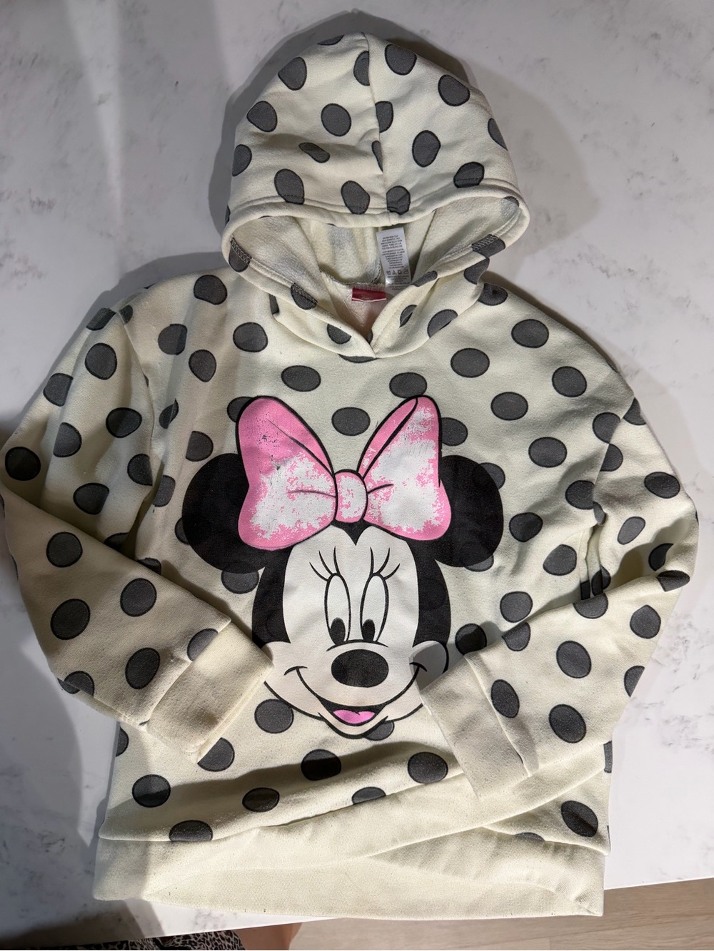 Disney Cream Polka Dot Hoodie with Pink Bow Minnie Graphic